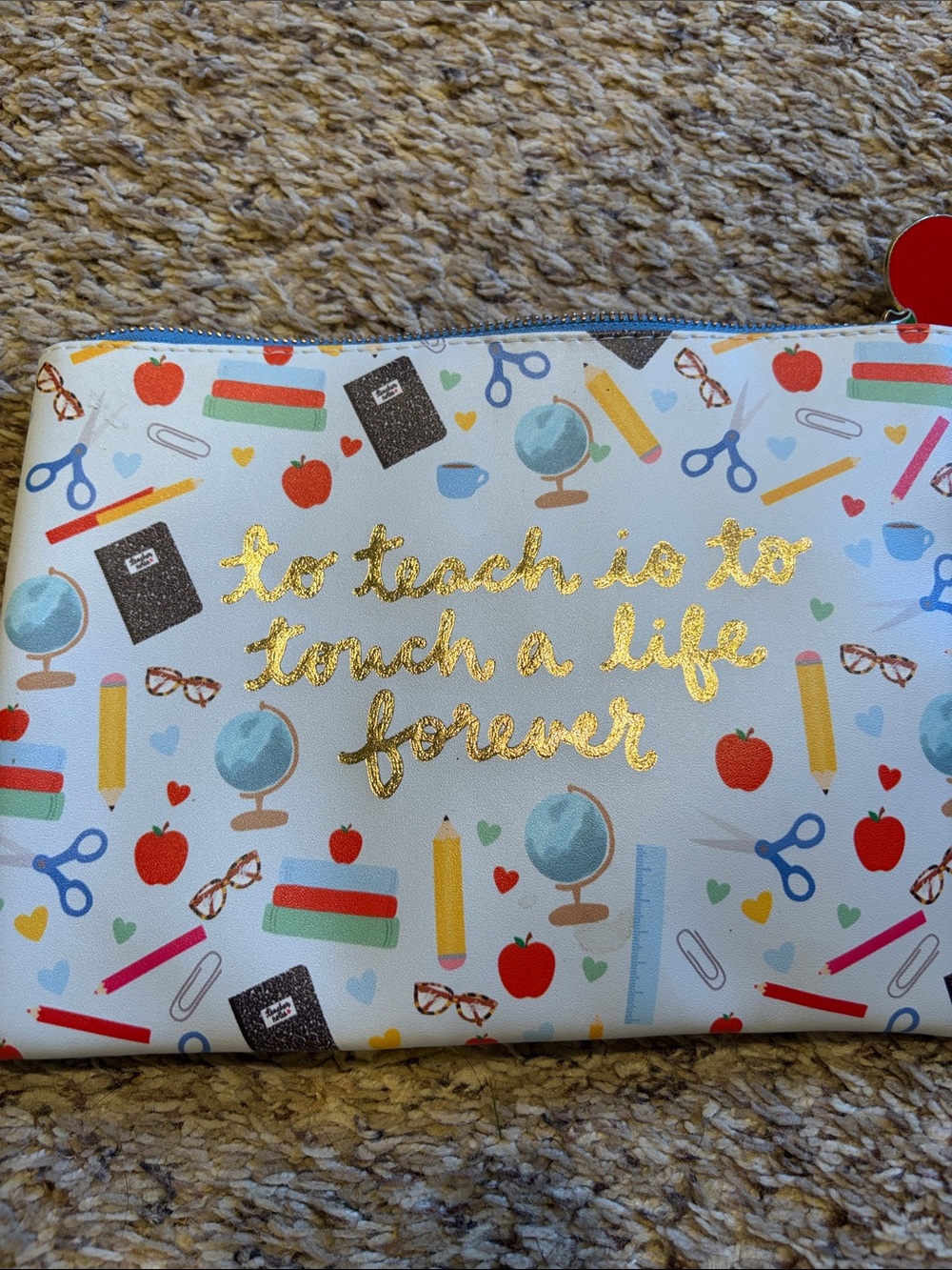 Teacher-Themed Zip Pouch with Gold Script